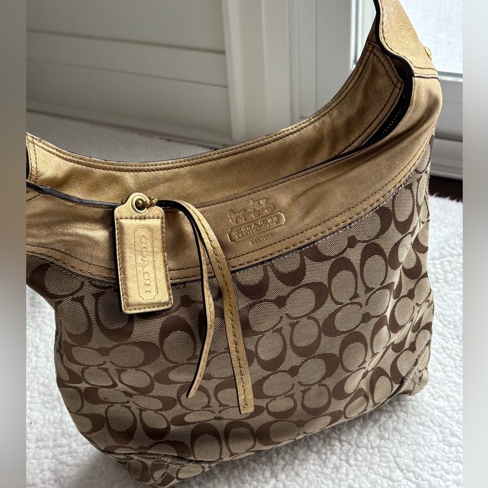 SOLD - Coach Vintage Y2K Gold Bleeker Signature Monogram Hobo Bag 12365